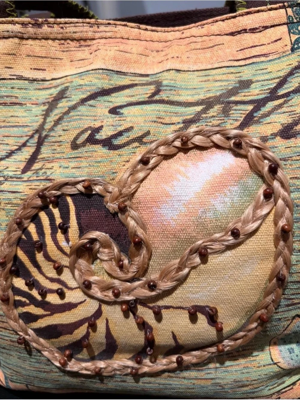 PAUL BRENT NAUTILUS SEASHELL CANVAS TOTE  PURSE TOTE BEACH BAG SUNNSAND